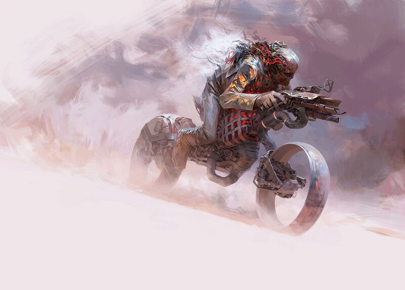 Cyborg on Motorcycle — Gray