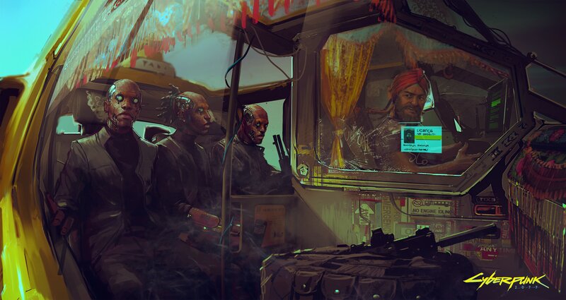 Cyborg Passengers in Taxi — Yellow