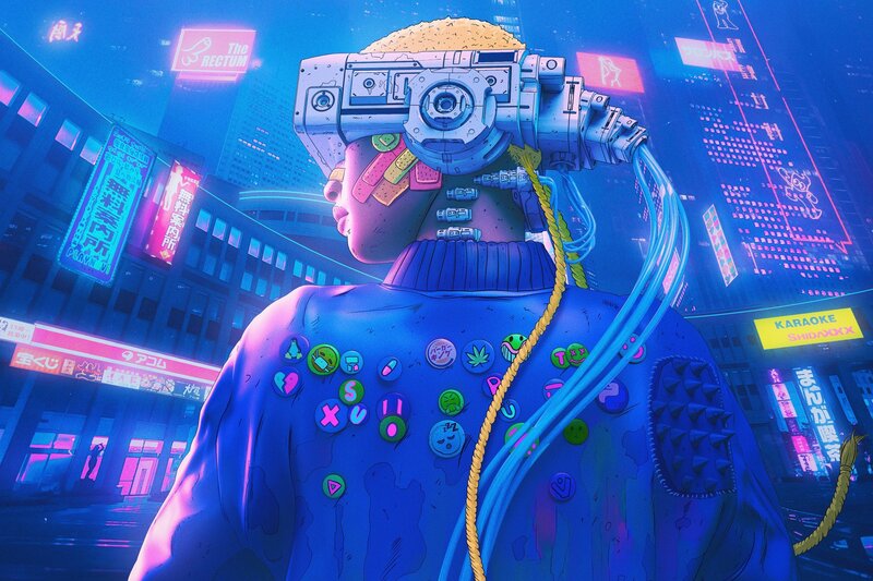 Cyborg Person in City