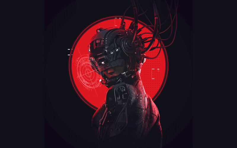 Cyborg Person in Helmet