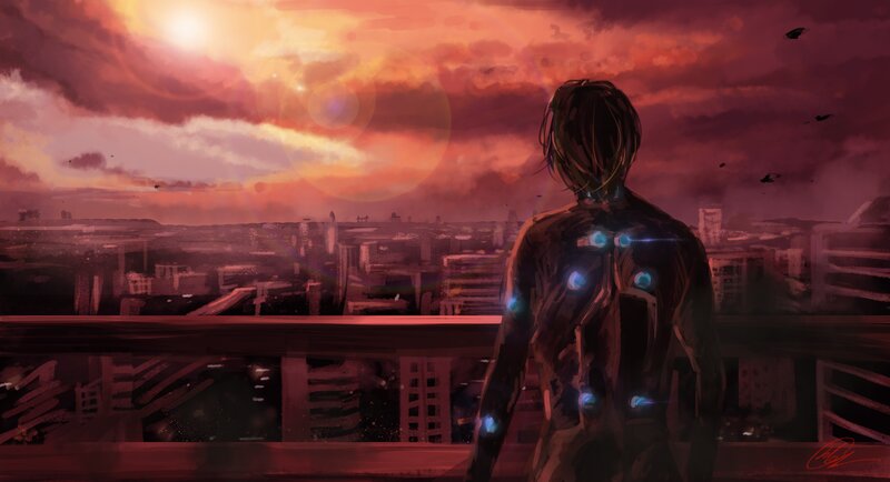 Cyborg Person on Balcony
