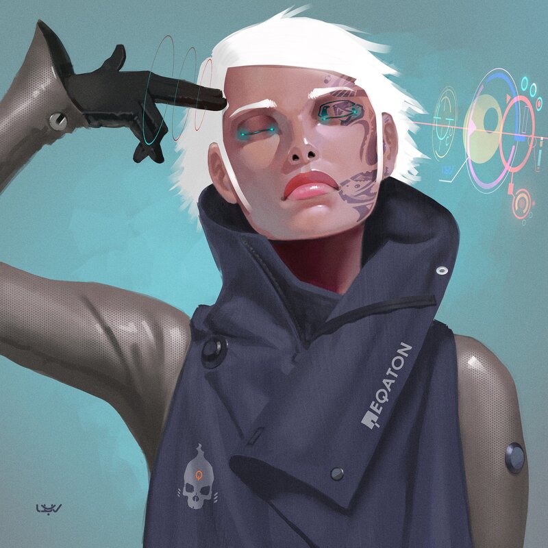 Cyborg Person with White Hair