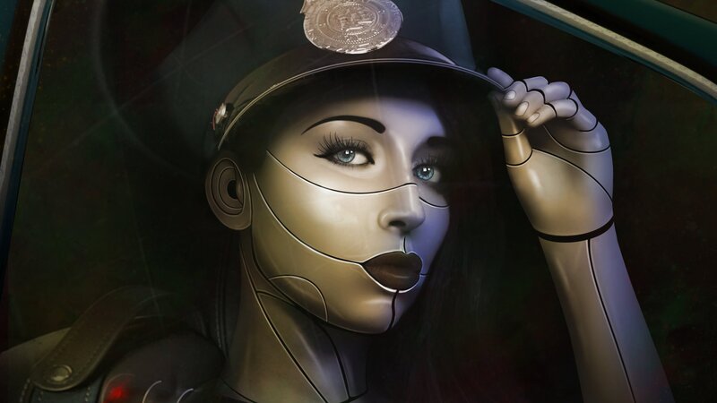 Cyborg Police Officer — Black, Dramatic, Night