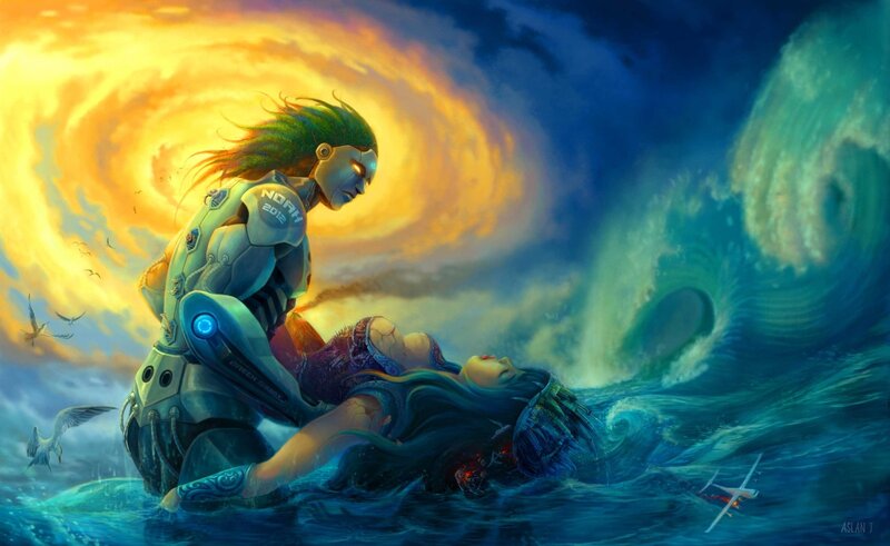 cyborg rescues woman from storm