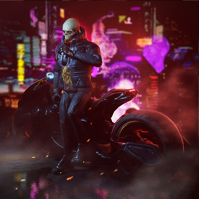 Cyborg Rider on Motorcycle — Black