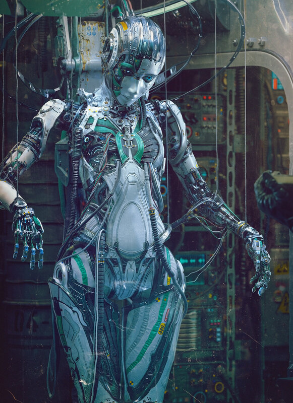 Cyborg Robot in Cockpit