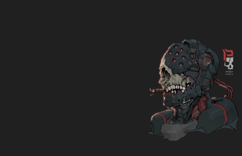 Cyborg Skull with Cigarette