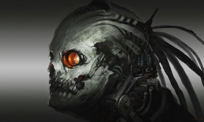 cyborg skull with glowing eye