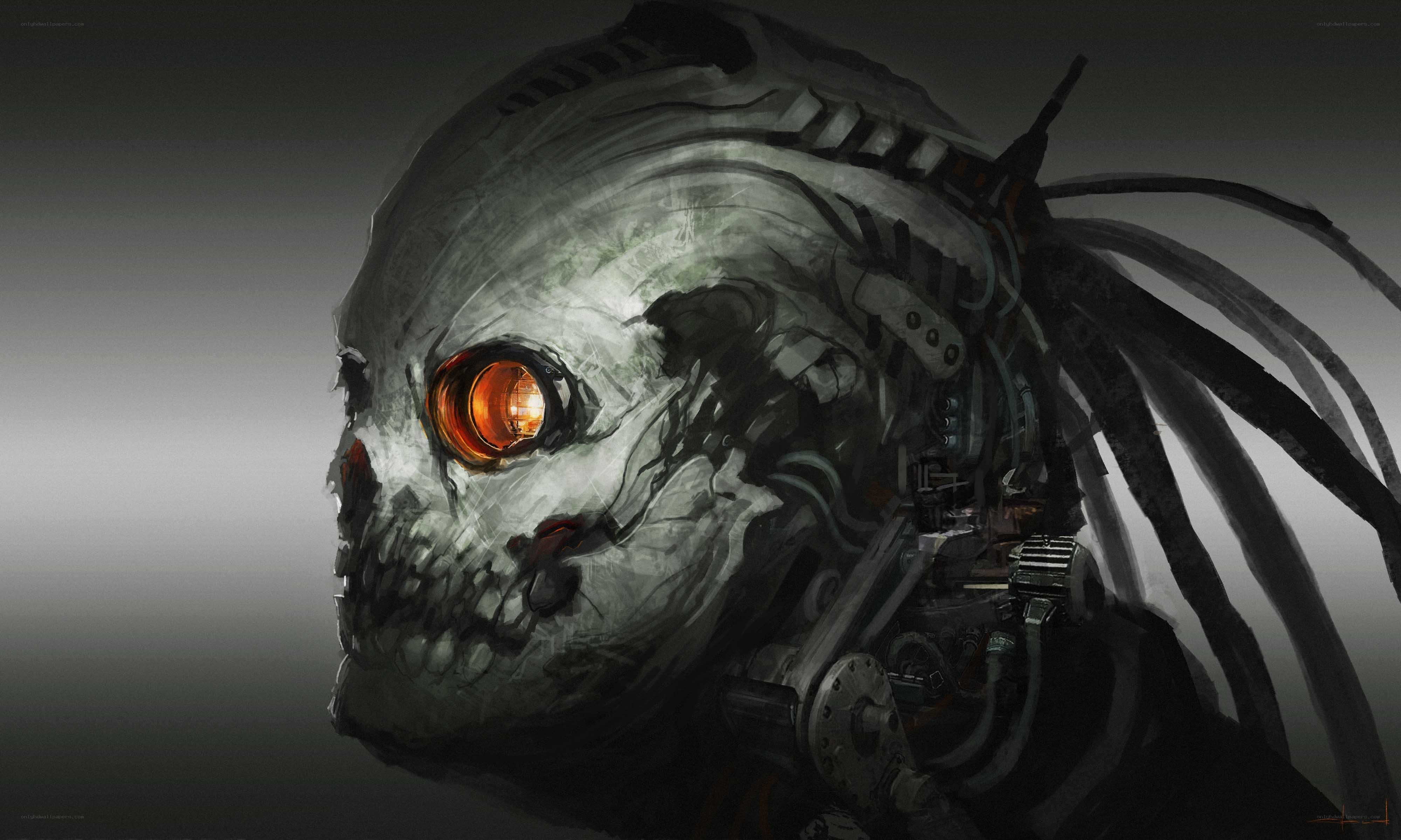 cyborg skull with glowing eye