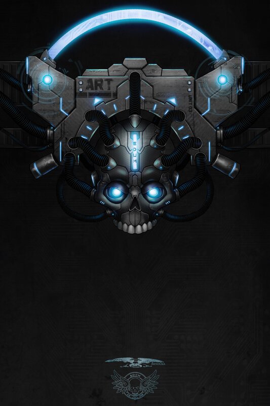 Cyborg Skull with Glowing Eyes — Black
