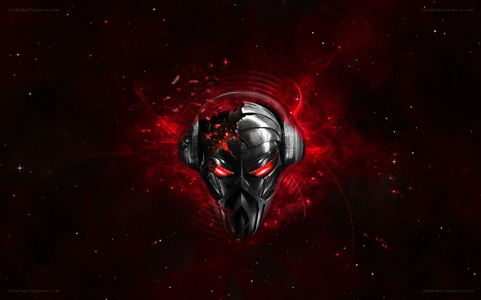cyborg skull with headphones