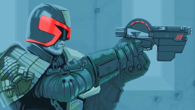 Cyborg Soldier Aiming Gun — Blue