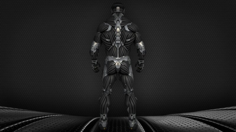 cyborg soldier from behind