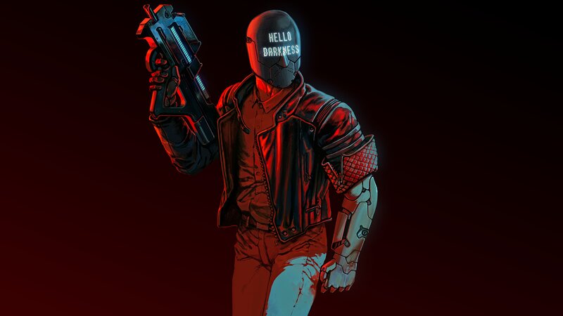Cyborg Soldier Holding Gun — Red