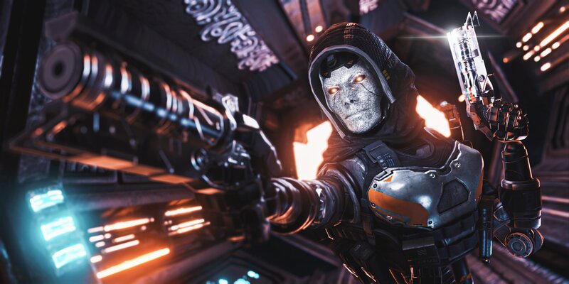 Cyborg Soldier Holding Weapons