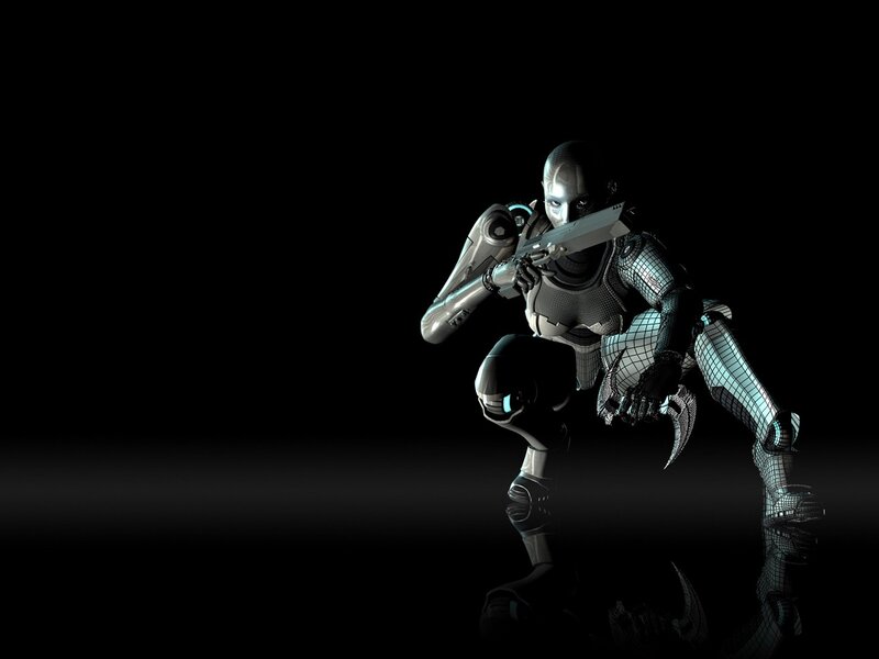 cyborg soldier in combat stance