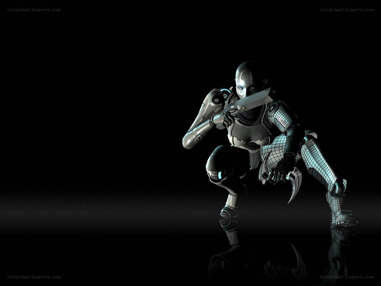 cyborg soldier in combat stance
