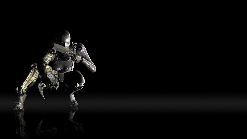 cyborg soldier in combat stance