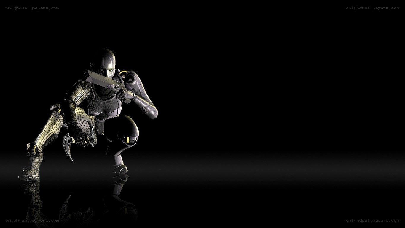 cyborg soldier in combat stance