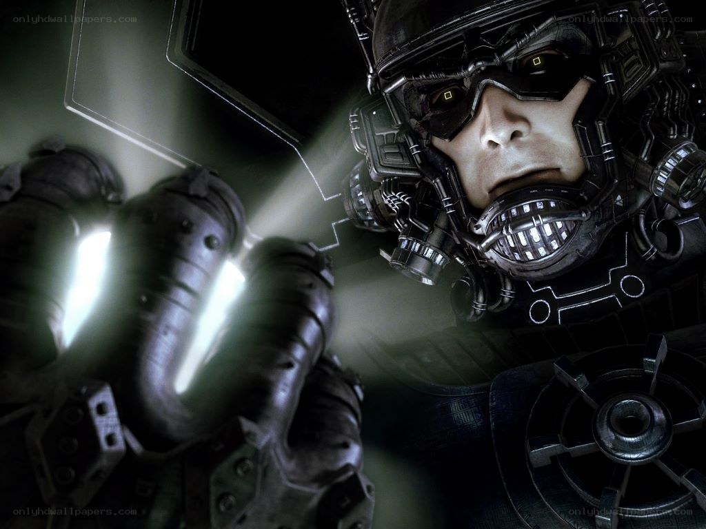 cyborg soldier in dark armor