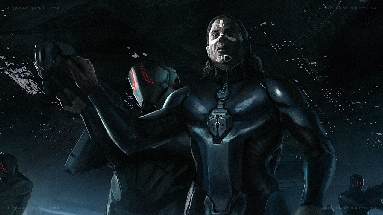 cyborg soldier in dark corridor