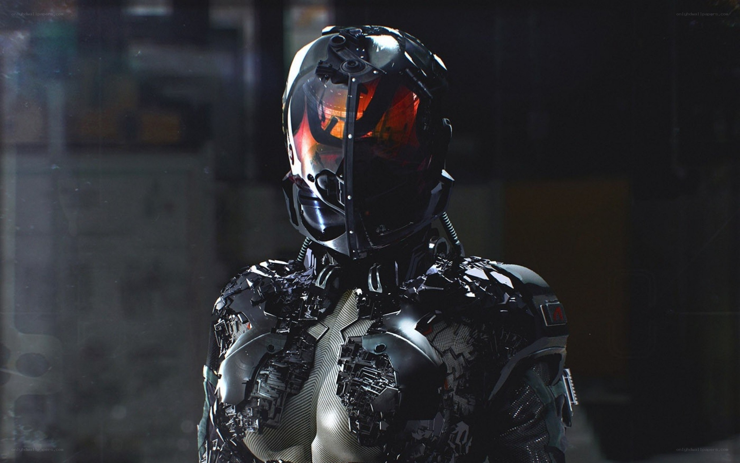 cyborg soldier in dark environment