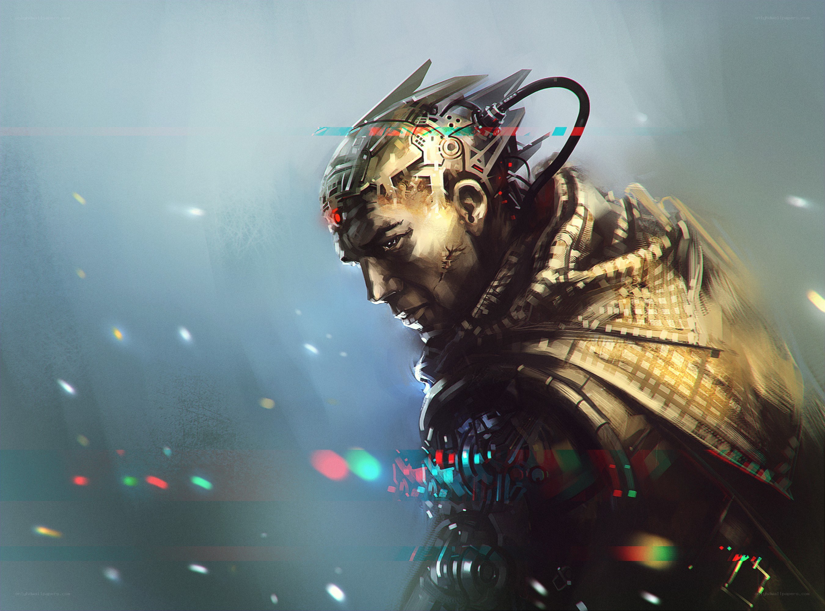 cyborg soldier in digital haze
