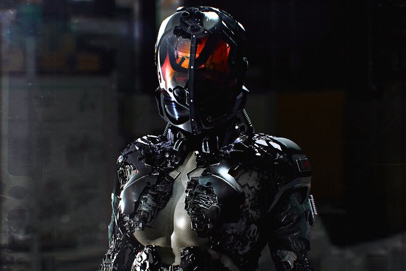 cyborg soldier in futuristic armor