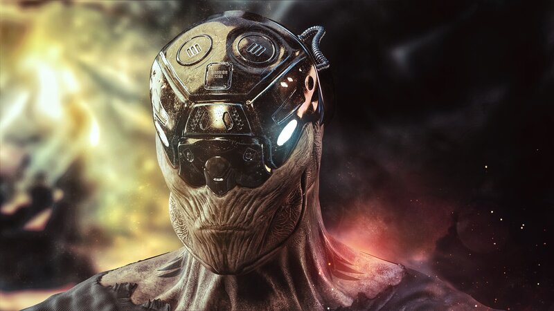 Cyborg Soldier in Helmet — Black