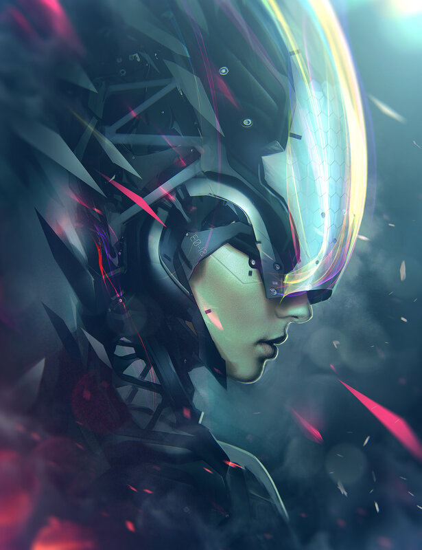 Cyborg Soldier in Profile — Black