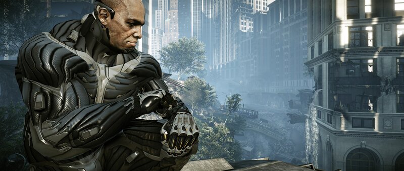 cyborg soldier in ruined city