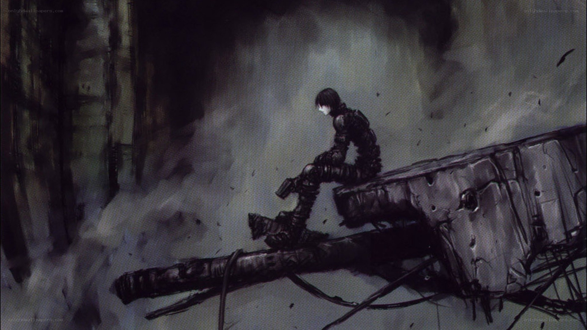 cyborg soldier in ruins