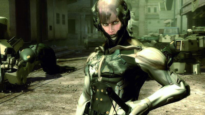 cyborg soldier in war-torn city