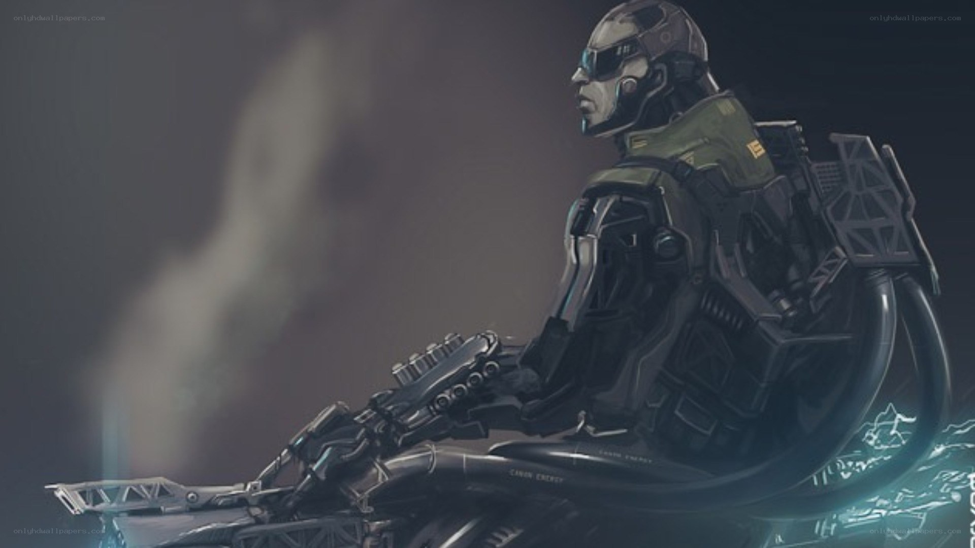 cyborg soldier on motorcycle