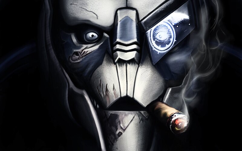 Cyborg Soldier with Cigar — Black, Dramatic
