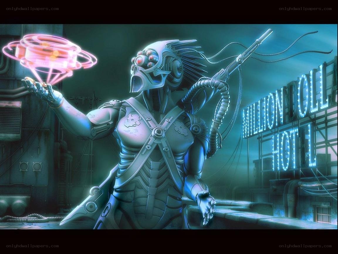 cyborg soldier with energy weapon