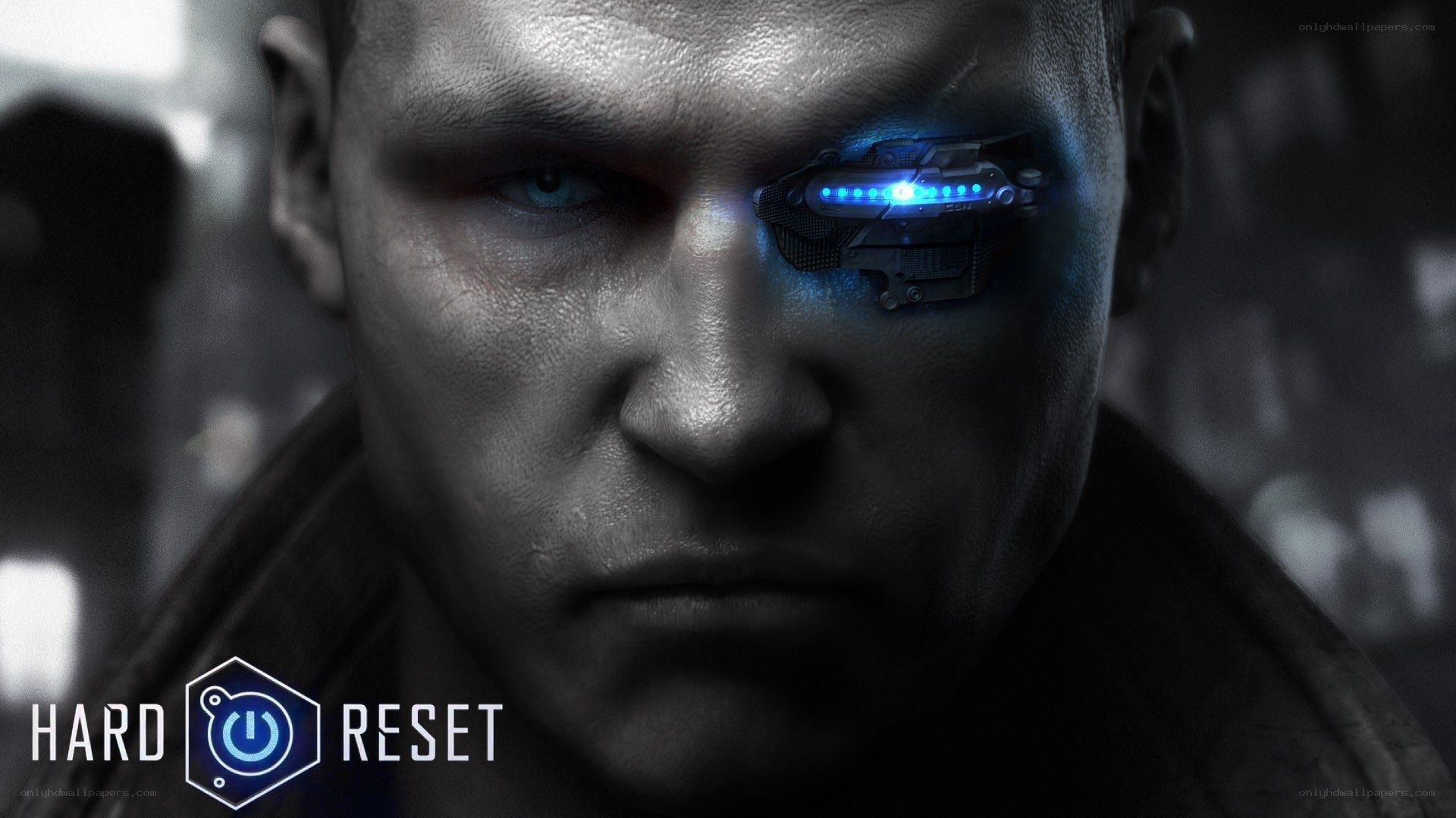cyborg soldier with glowing eye