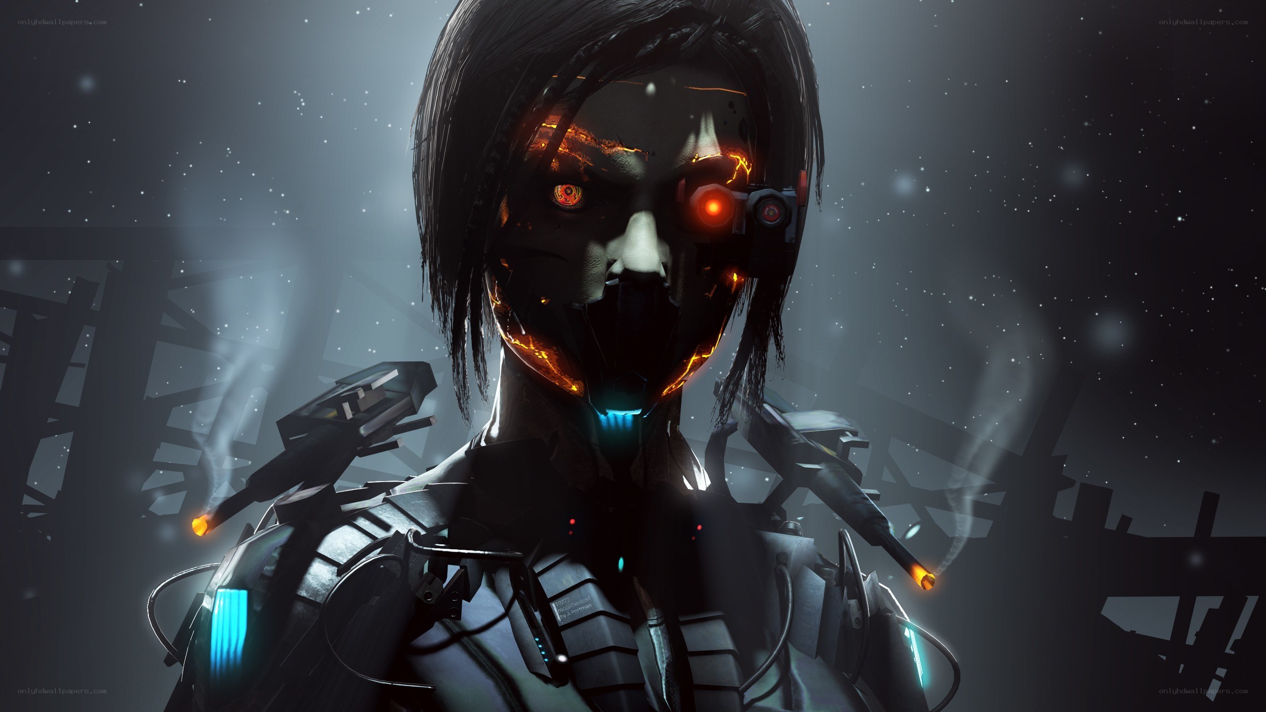 cyborg soldier with glowing eyes