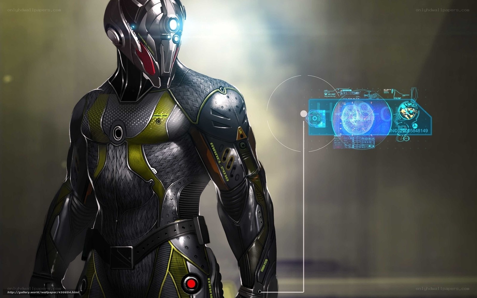 cyborg soldier with holographic interface
