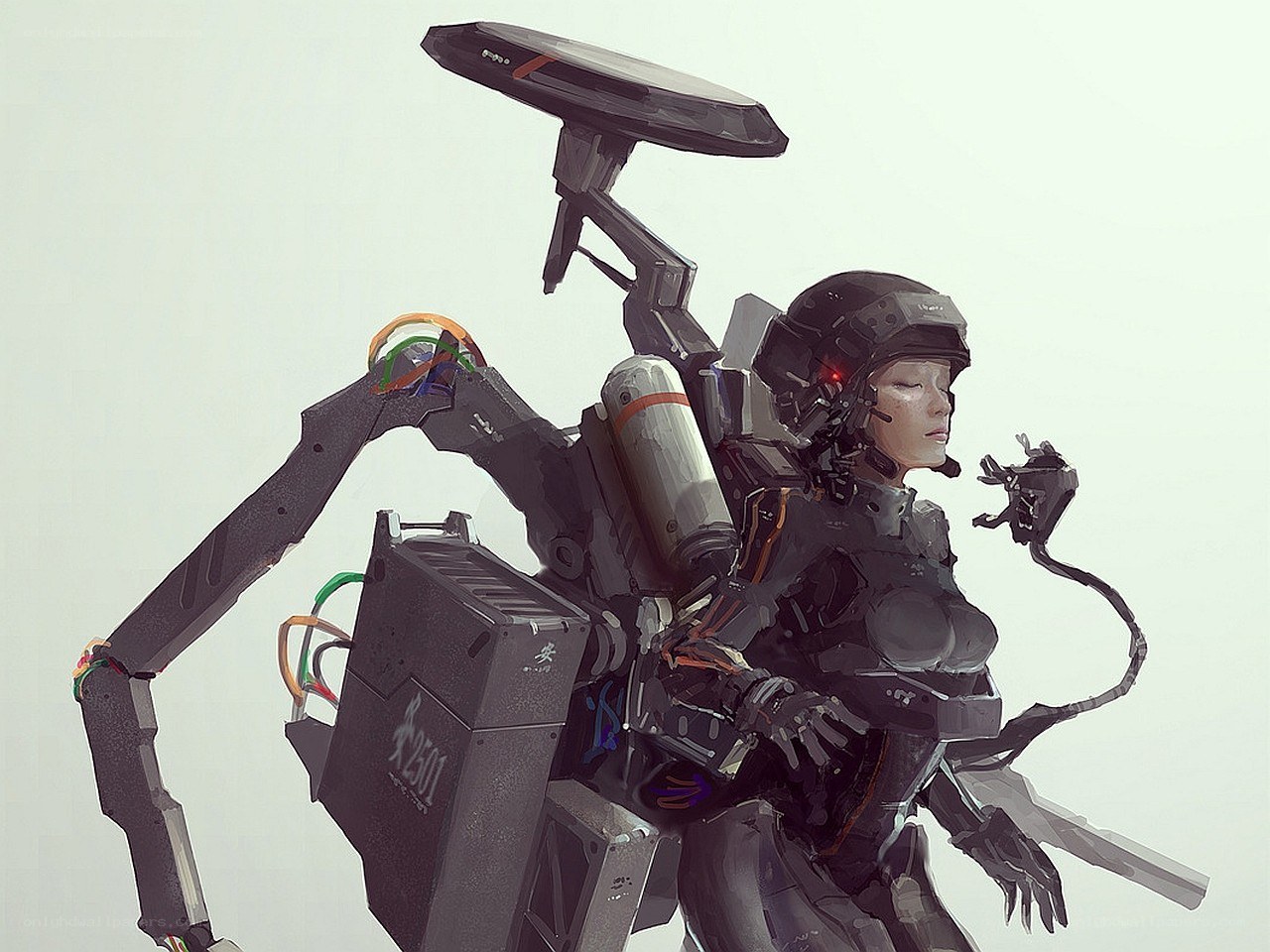 cyborg soldier with mechanical arms