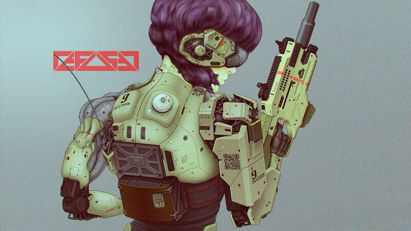 Cyborg Soldier with Purple Hair