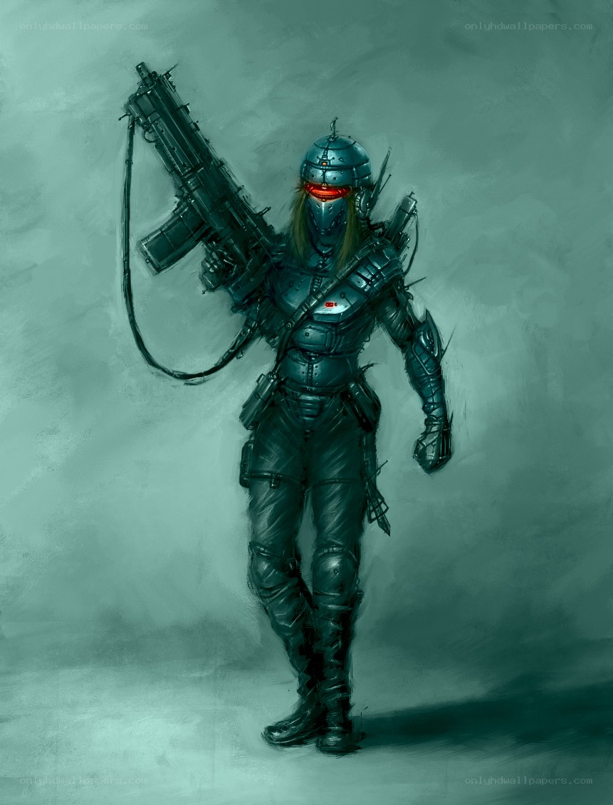 cyborg soldier with rifle