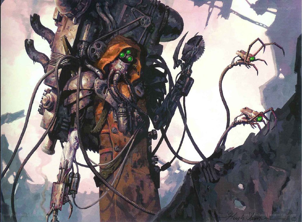 cyborg soldier with robotic spiders