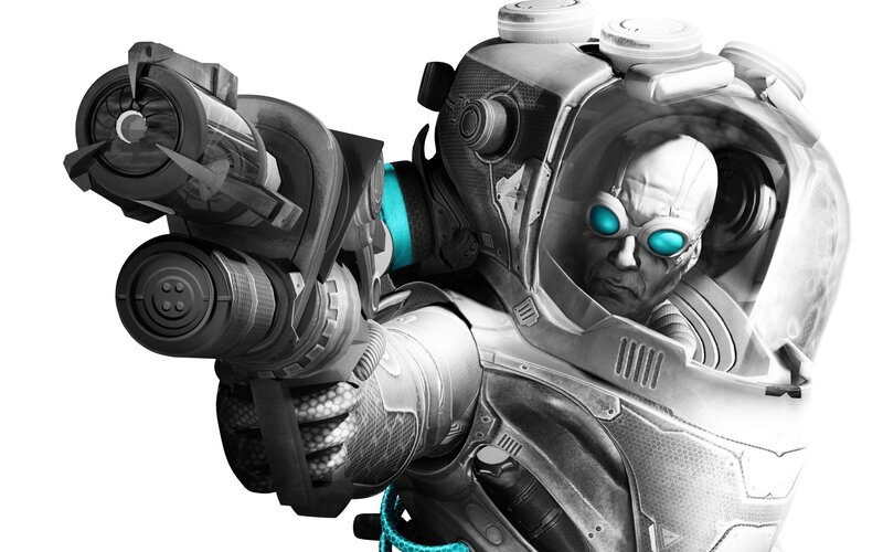 Cyborg Soldier with Weapon — Black, Dramatic, Digital Art, Helmet