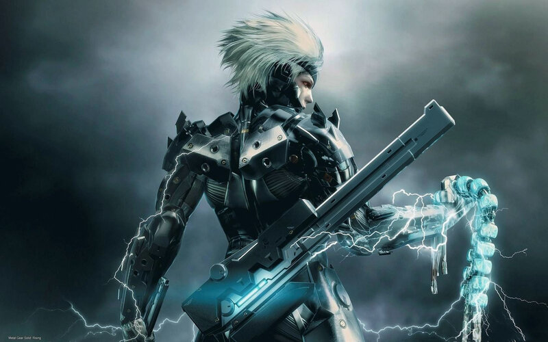Cyborg Soldier with Weapon — Black, Dramatic, Digital Art, Lightning