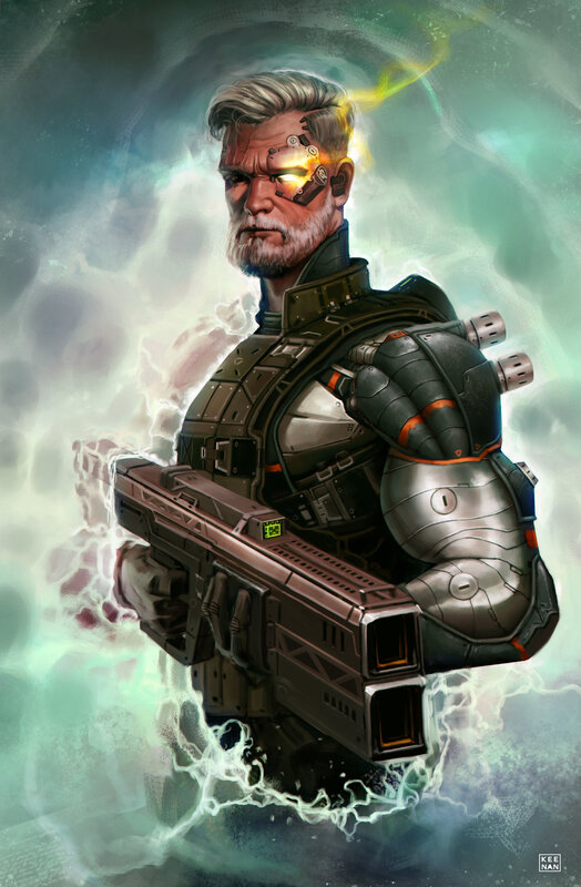 Cyborg Soldier with Weapon — Green, Dramatic