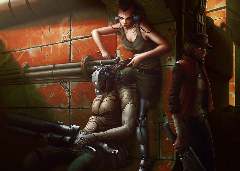 Cyborg Soldier with Weapon — Orange, Dramatic