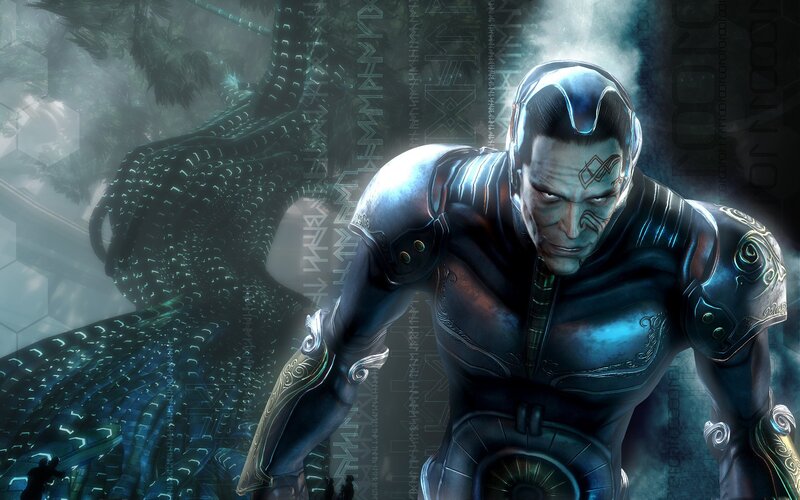 Cyborg Warrior in Armor — Blue, Dramatic, 3d Render