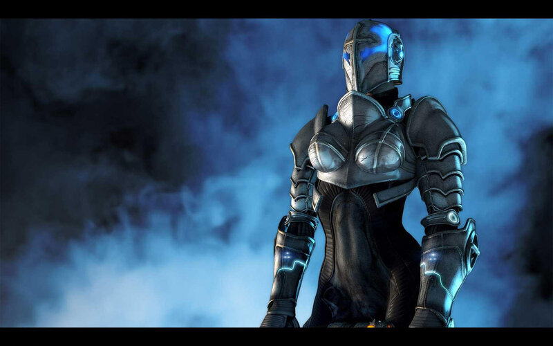 cyborg warrior in blue light