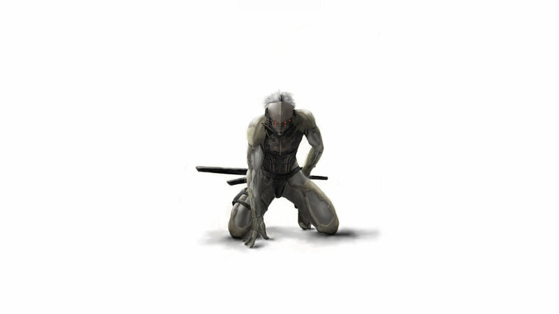 cyborg warrior in crouched stance